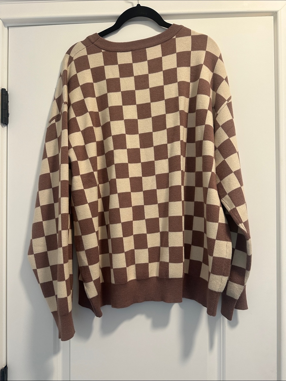 BiBi Checkerboard Crewneck Sweater in Cream & Brown - Picture 4 of 4
